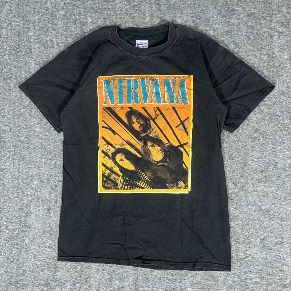 Vintage Nirvana Band T-Shirt Black 2000s Gildan Heavy Cotton Small Graphic Tee